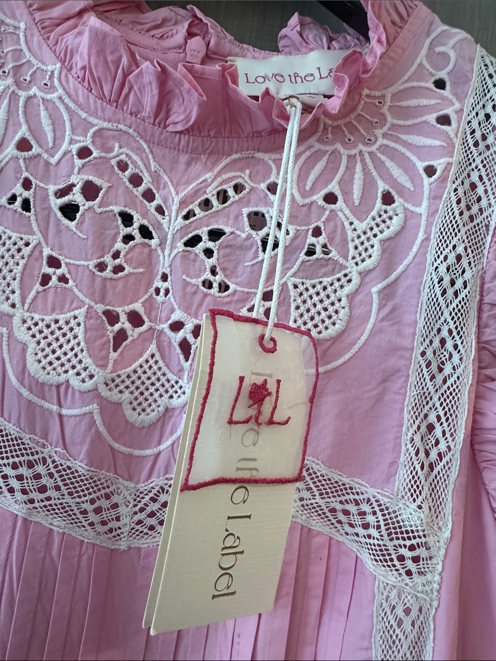 Pink Lace-Trim Ruffled Neck Formal Dress - Picture 3 of 10